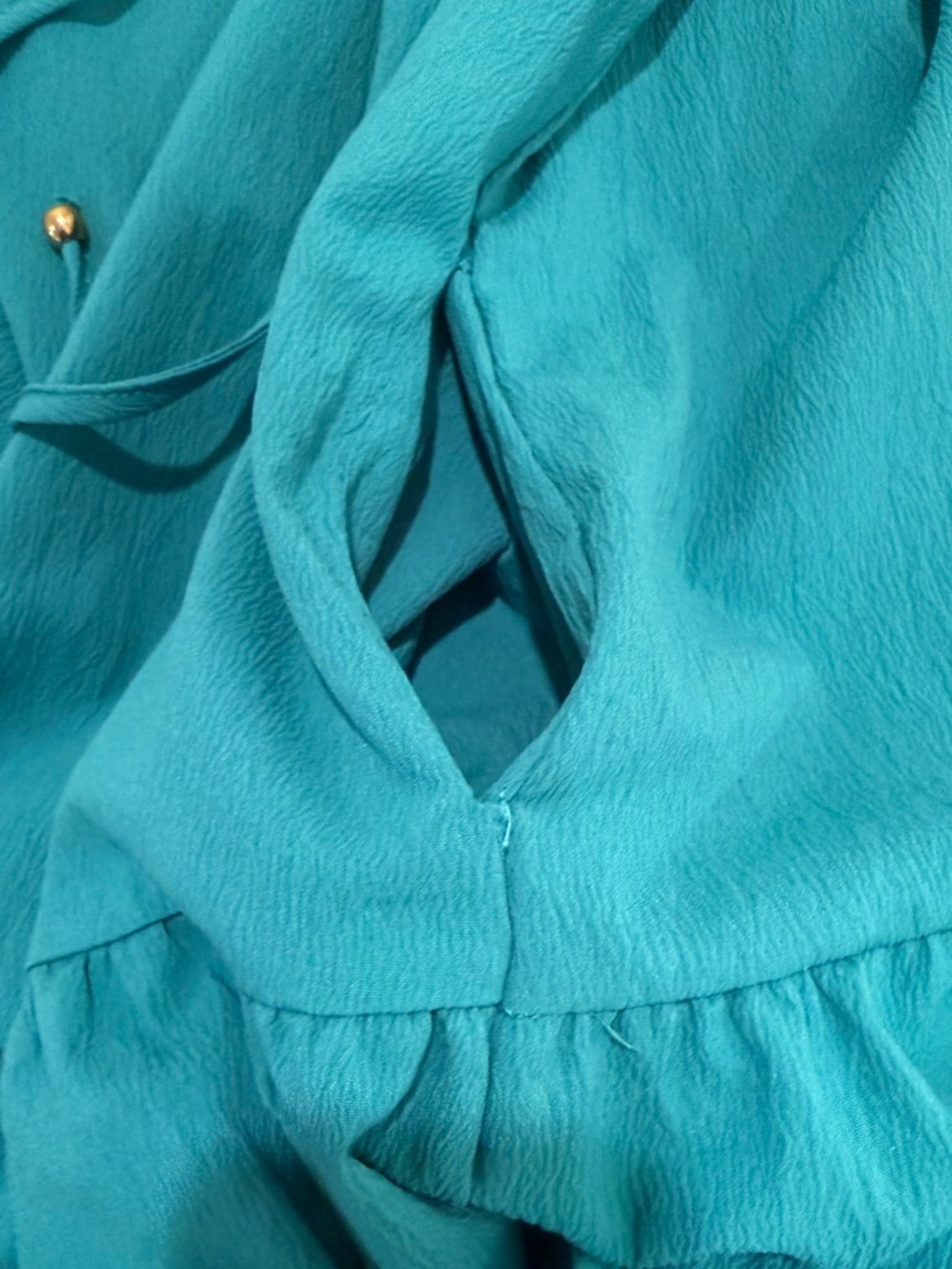 Women’s V-Neck Drawstring Ruffle Cap Sleeve Dress - Picture 7 of 8